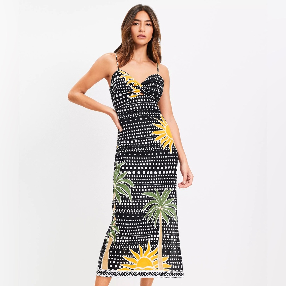 NWT Palm Linen Cotton Summer Cutout Twist Midi Dress Size 0 Petite